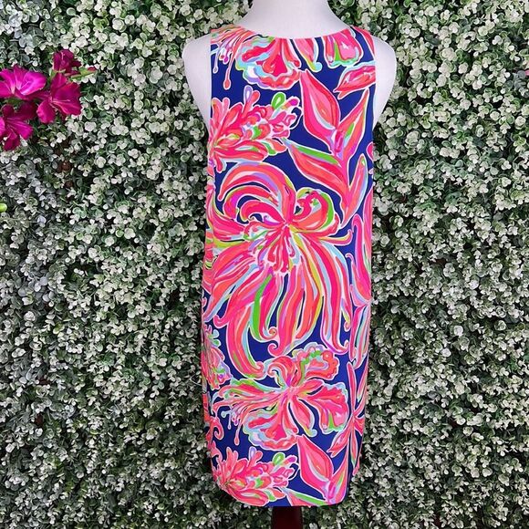 Lilly Pulitzer Resort Navy Banana Flambé Silk Jackie Shift Dress XS - Picture 3 of 11